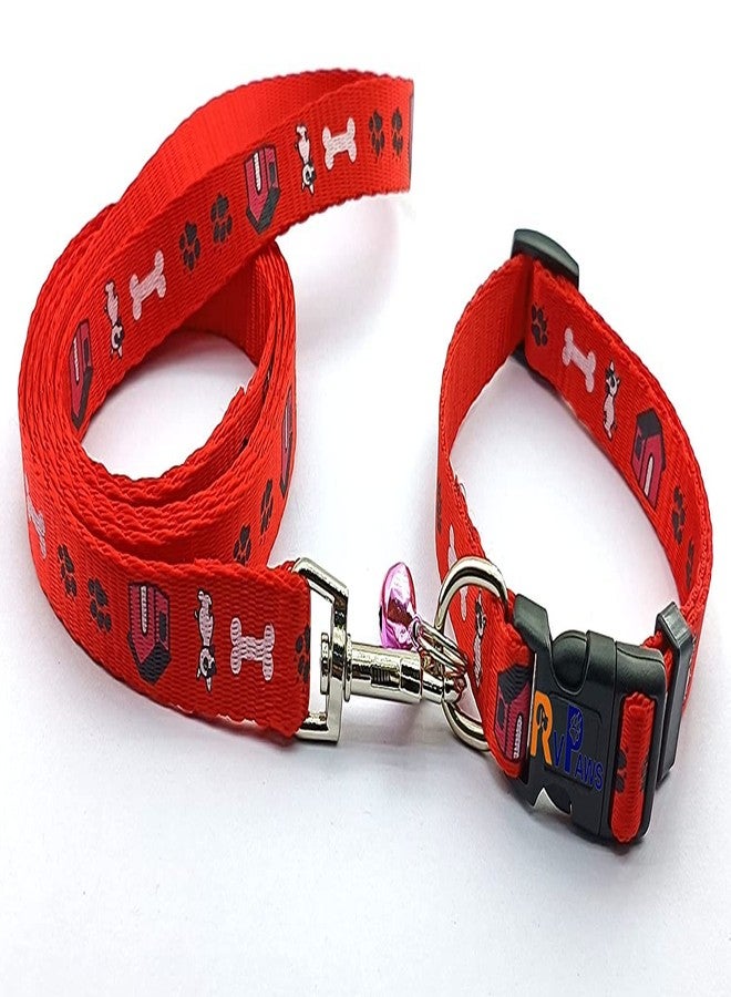 Pups&Pets طقم حزام ومقود للكلاب من Pups&Pets، مزين بطبعة جراء، طوق نايلون قابل للتعديل مع مقود للكلاب الصغيرة والمتوسطة، طقم طوق سريع الفتح وجيد التهوية للجراء والكلاب الصغيرة والقطط 15 مم (أحمر) - Image 1